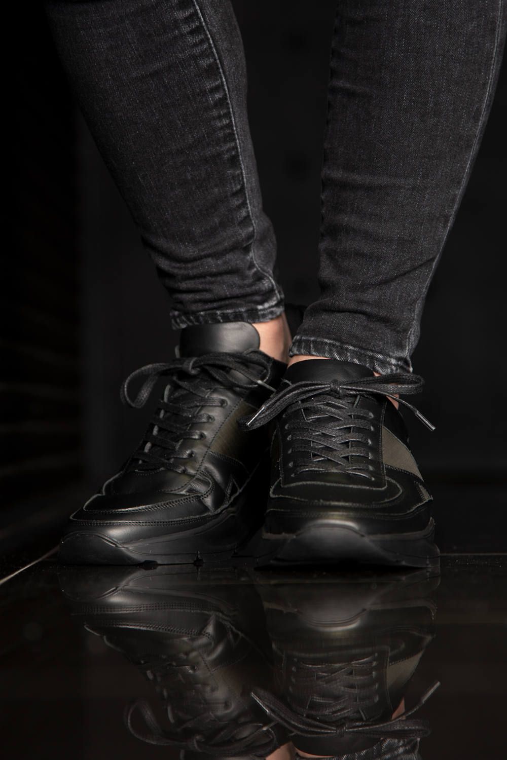 HENDORIC ARCHY / RIPSTOP / アーチーレザー / リップストップコンビ ダッドスニーカー ブラック『SENSE12月号P184掲載商品』