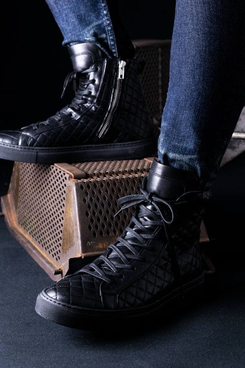 【別注商品】 1000ZIP KIPS-QUILTING ALL BLACK / KIPSレザー キルティング ハイカットスニーカー ブラック / ブラック
