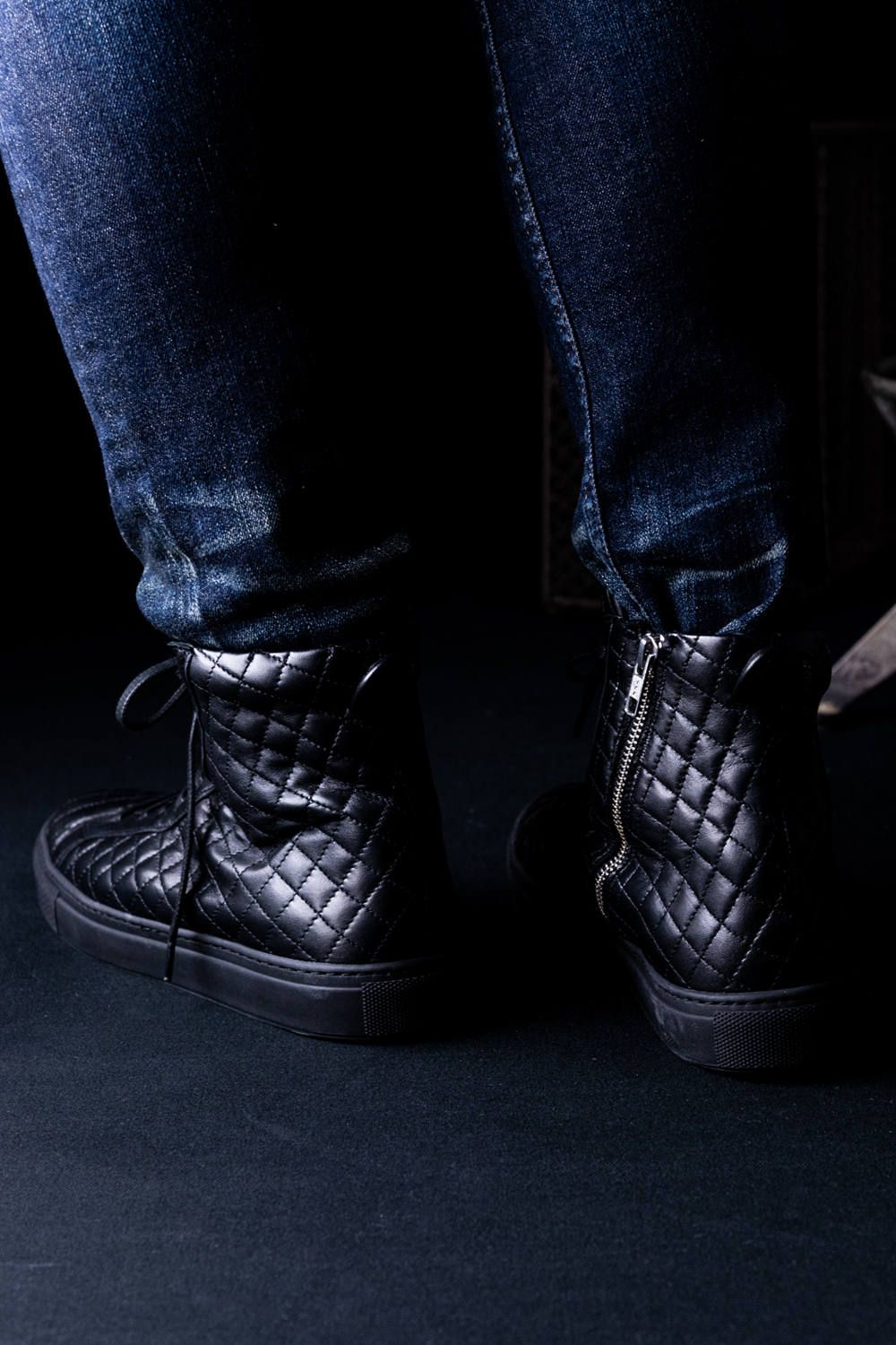 【別注商品】 1000ZIP KIPS-QUILTING ALL BLACK / KIPSレザー キルティング ハイカットスニーカー ブラック / ブラック