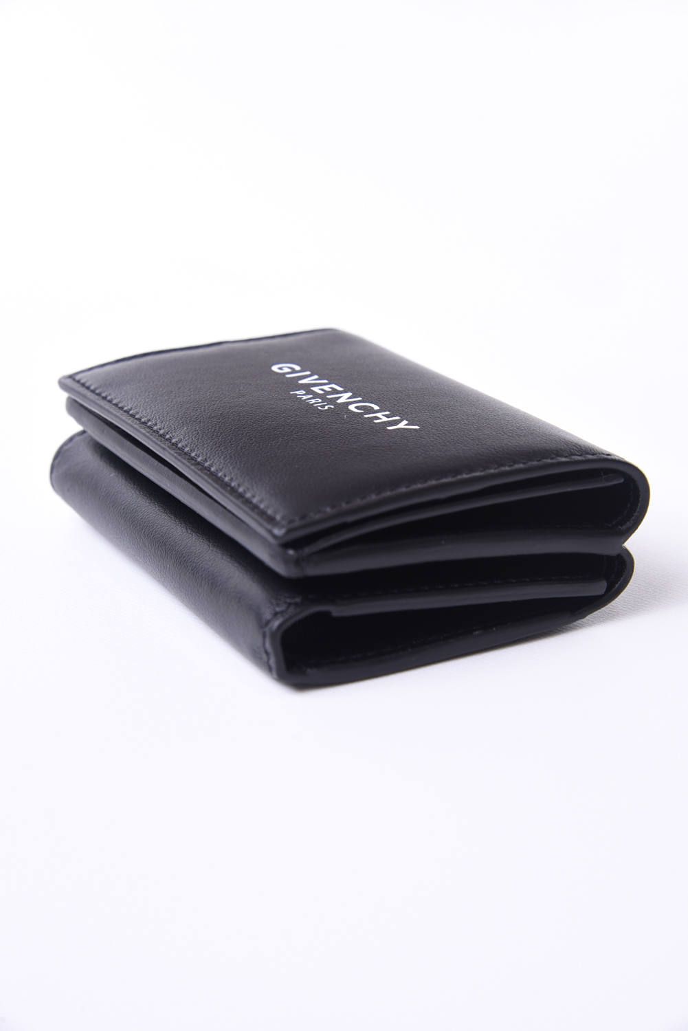 GIVENCHY BLACK LOGO SMALL WALLET / スムースレザー コンパクト 三つ折りウォレット ブラック*
