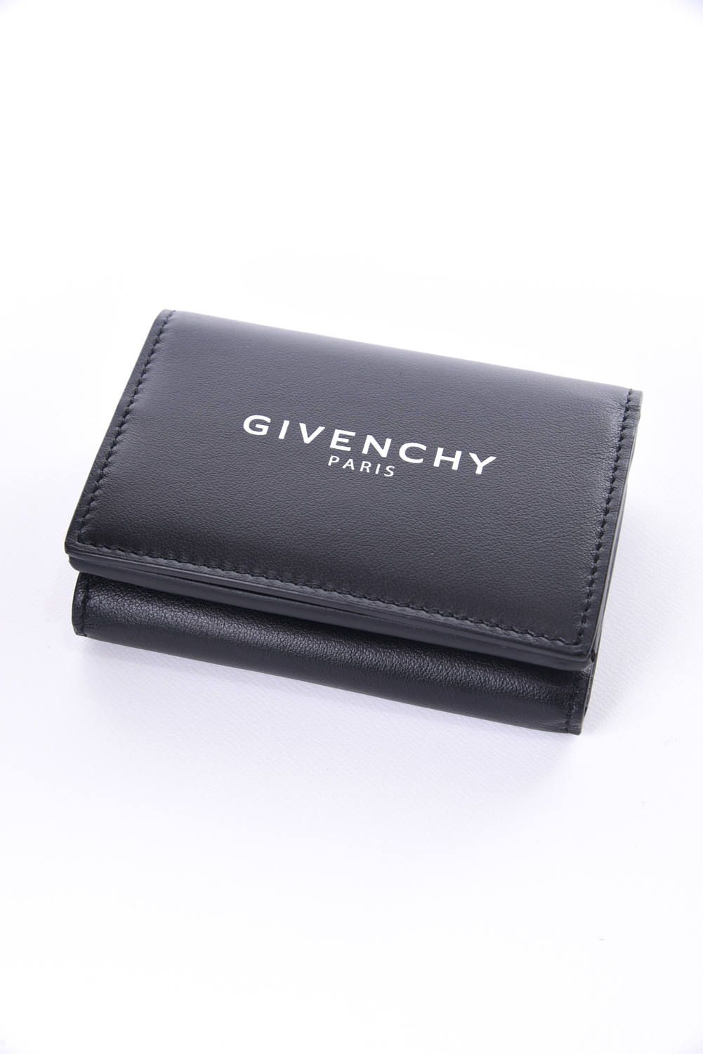GIVENCHY BLACK LOGO SMALL WALLET / スムースレザー コンパクト 三つ折りウォレット ブラック*