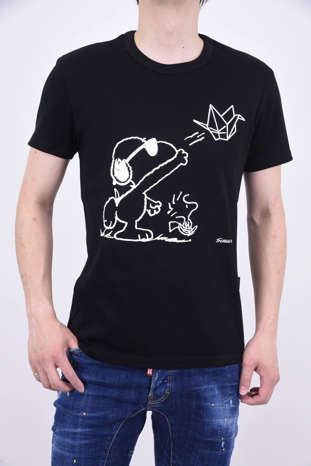 1piu1uguale3 Peanuts S S Crew スヌーピー クルーネック 半袖tシャツ ブラック Gossip