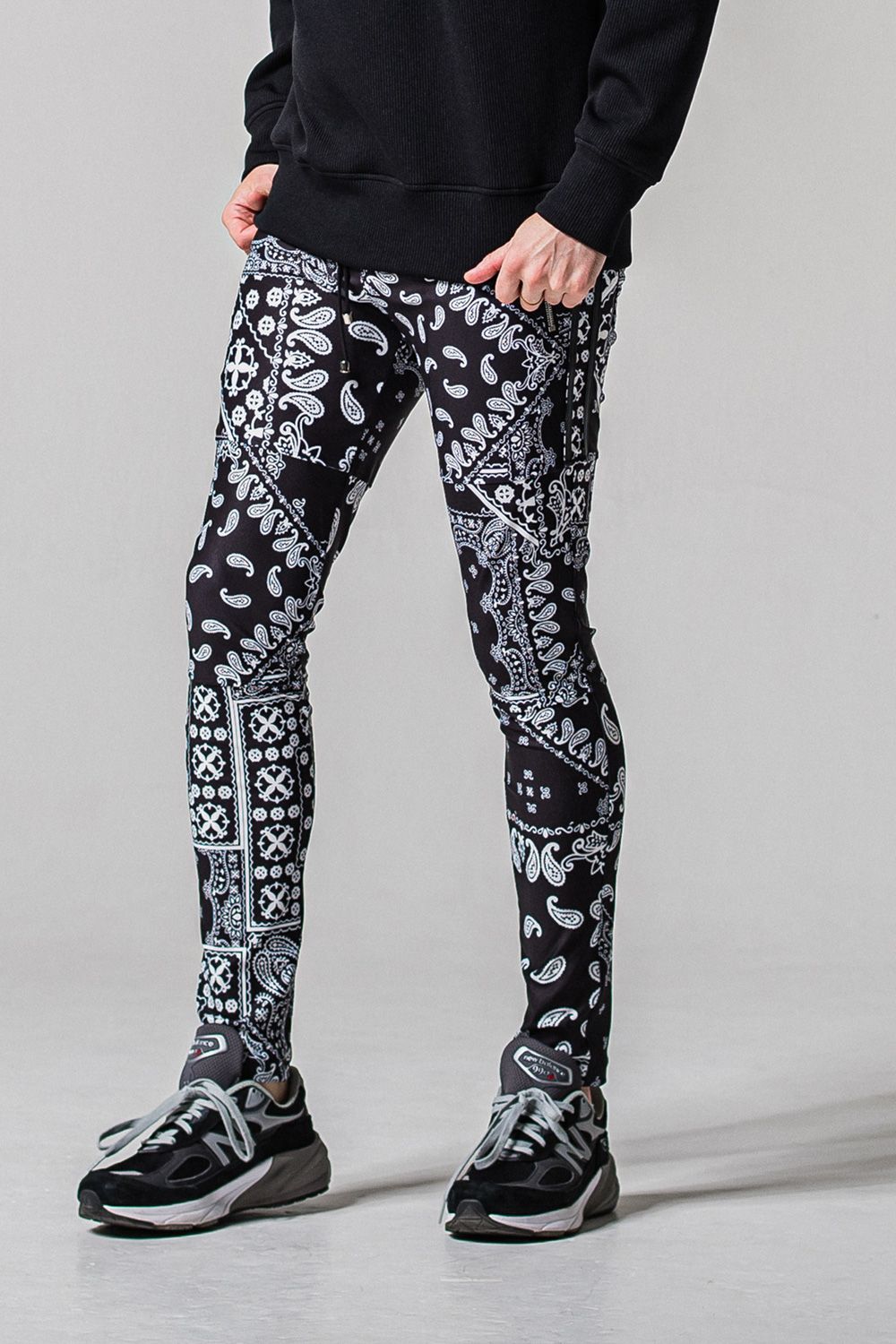 Johnson LINE PT / 360°ストレッチ バンダナ柄 ジョンソンラインパンツ (ブラック) (3月上旬入荷予定)