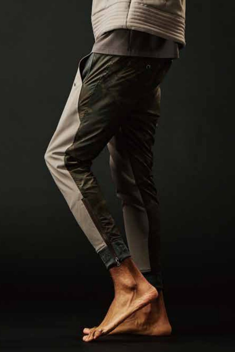 113SPORT PREMIUM HYBLID HEM ZIP PT / 113スポーツ プレミアム ジップ パンツ カーキ/グレー