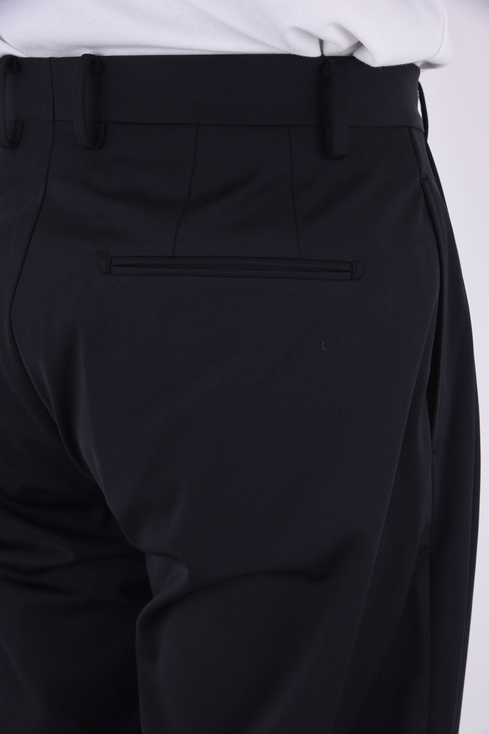 Stretch Jersey / 変形2アウトプリーツ ロングパンツ (ブラック)