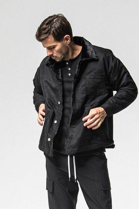 SUEDE FUR CAVER ALL /  エコ スウェード ファーカバーオールジャケット (ブラック)