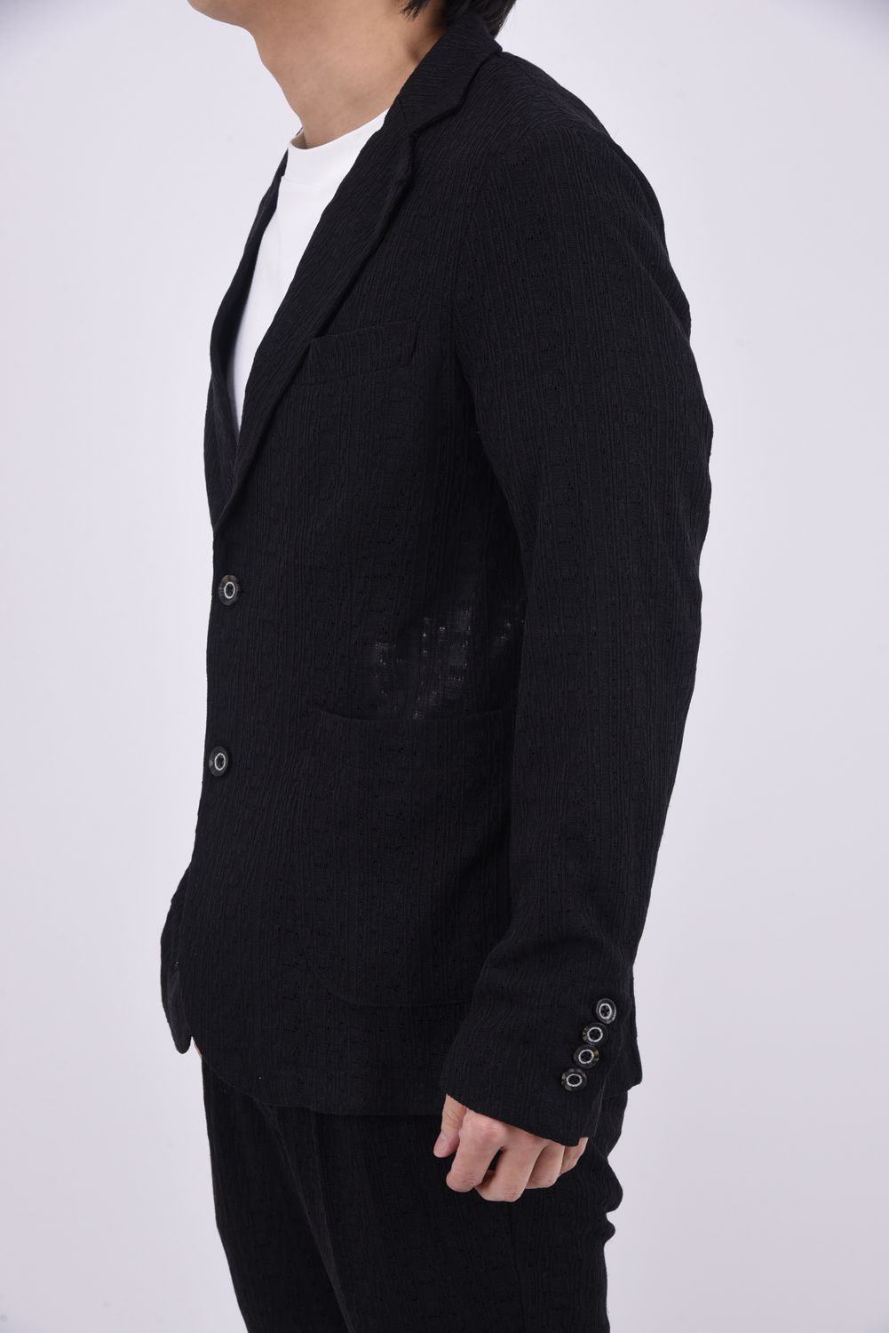 【26SS】【セットアップ】 LINEN TOUCH JACQUARD JACKET & SLACKS / リネンタッチ テーラードシングルジャケット&イージースラックス (ブラック)