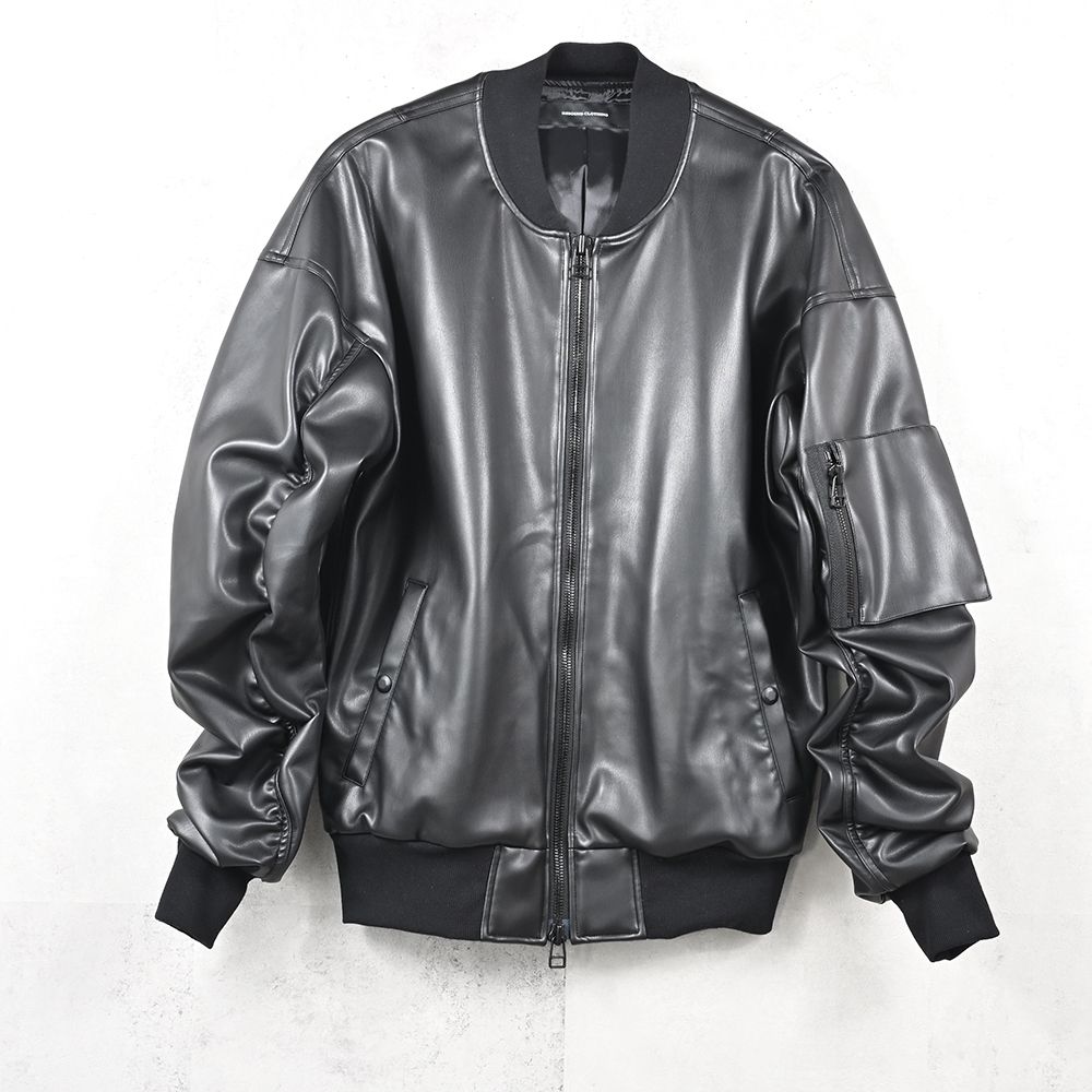 David JACKET / ドロップショルダー エコレザーフライトジャケット (ブラック) (9月末入荷予定) ※オーダー締切:5月23日(土)17時