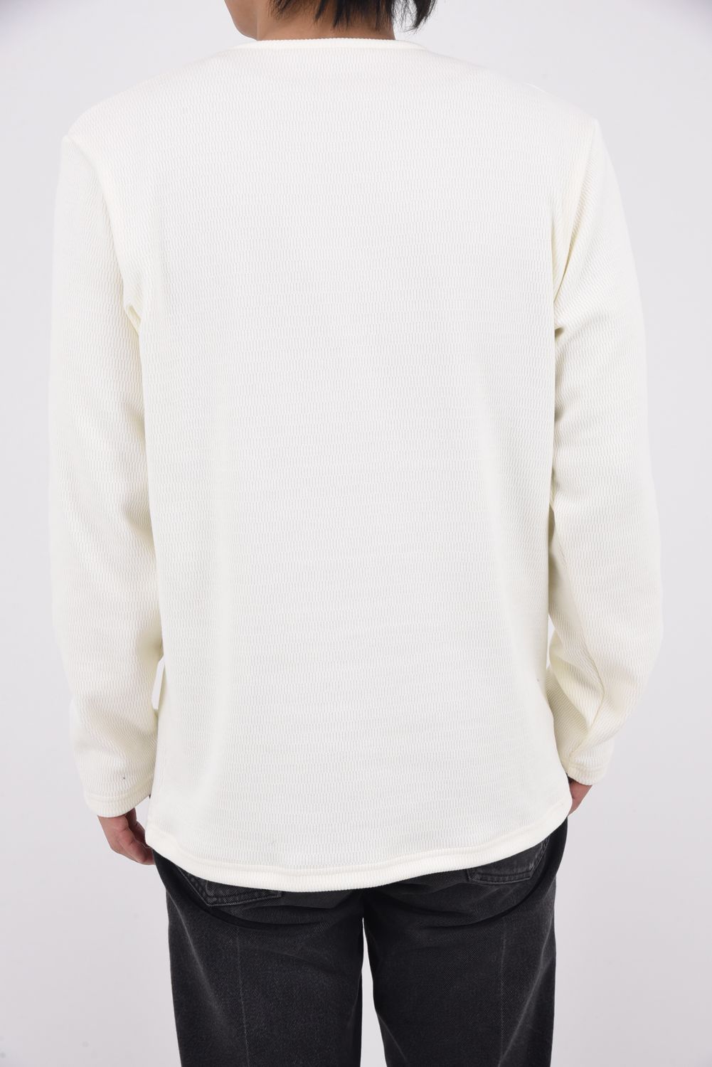 VELOURS FLEECE THERMAL HENRY / 裏起毛 サーマル生地 ロングスリーブ ヘンリーネック (ホワイト)