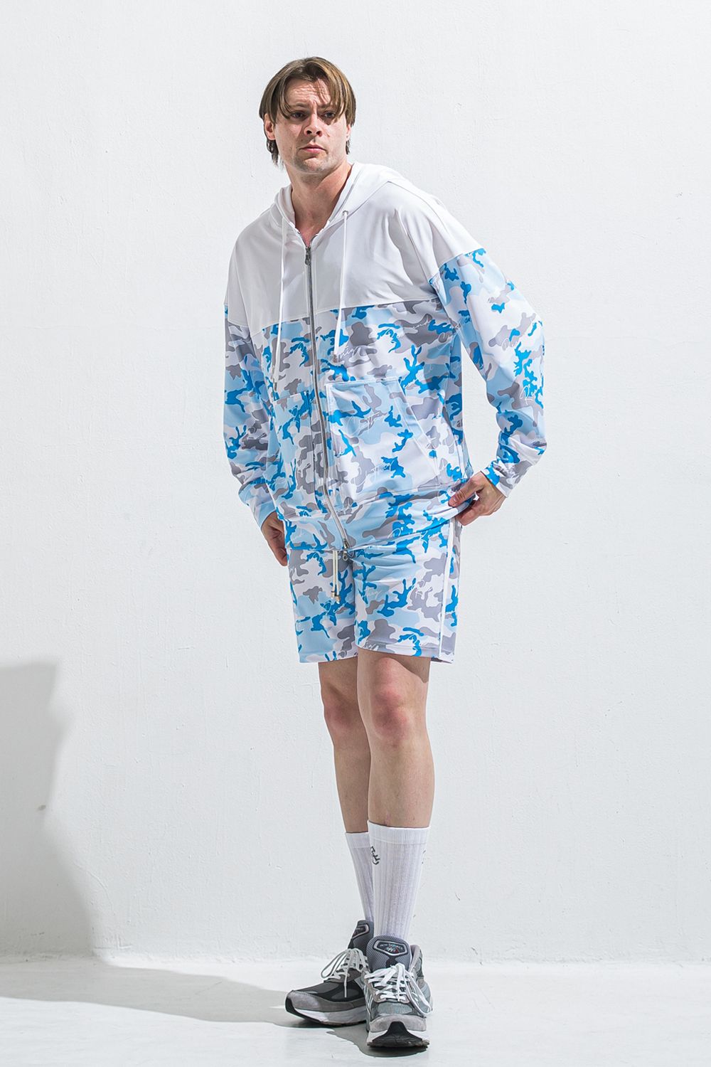 RUSH SHORTS / ラッシュガード カモフラージュ柄 ショートパンツ (サックス) (5月末入荷予定) ※オーダー締切:2月15日(日)18時