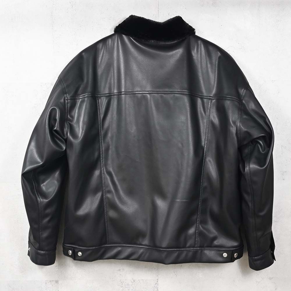 LEATHER FUR OVER G / エコレザー オーバーサイズ ムートンブルゾン風ジャケット (ブラック) (11月中旬入荷予定) ※オーダー締切:9月7日(月)1時