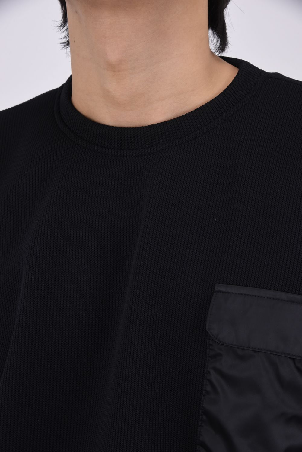 【26SS 39th】 AZE MILITARY DROP TRAINER / 畦編みニット フラップポケット スウェット (ブラック)