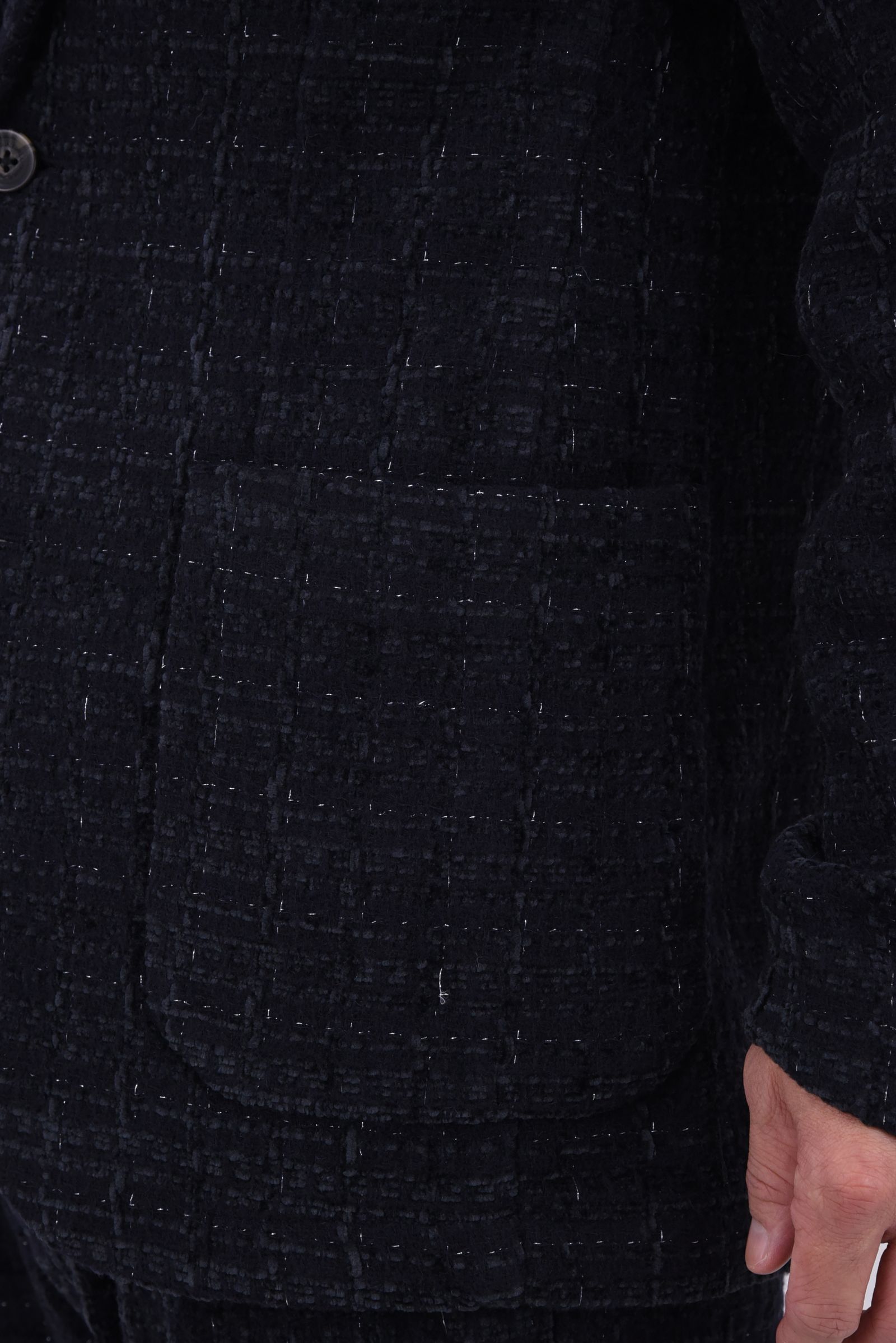 【26AW】【セットアップ】 LAME SQUARE JACQUARD JACKET & SLACKS / ファンシーツイード テーラードシングルジャケット&イージースラックス (ネイビー)