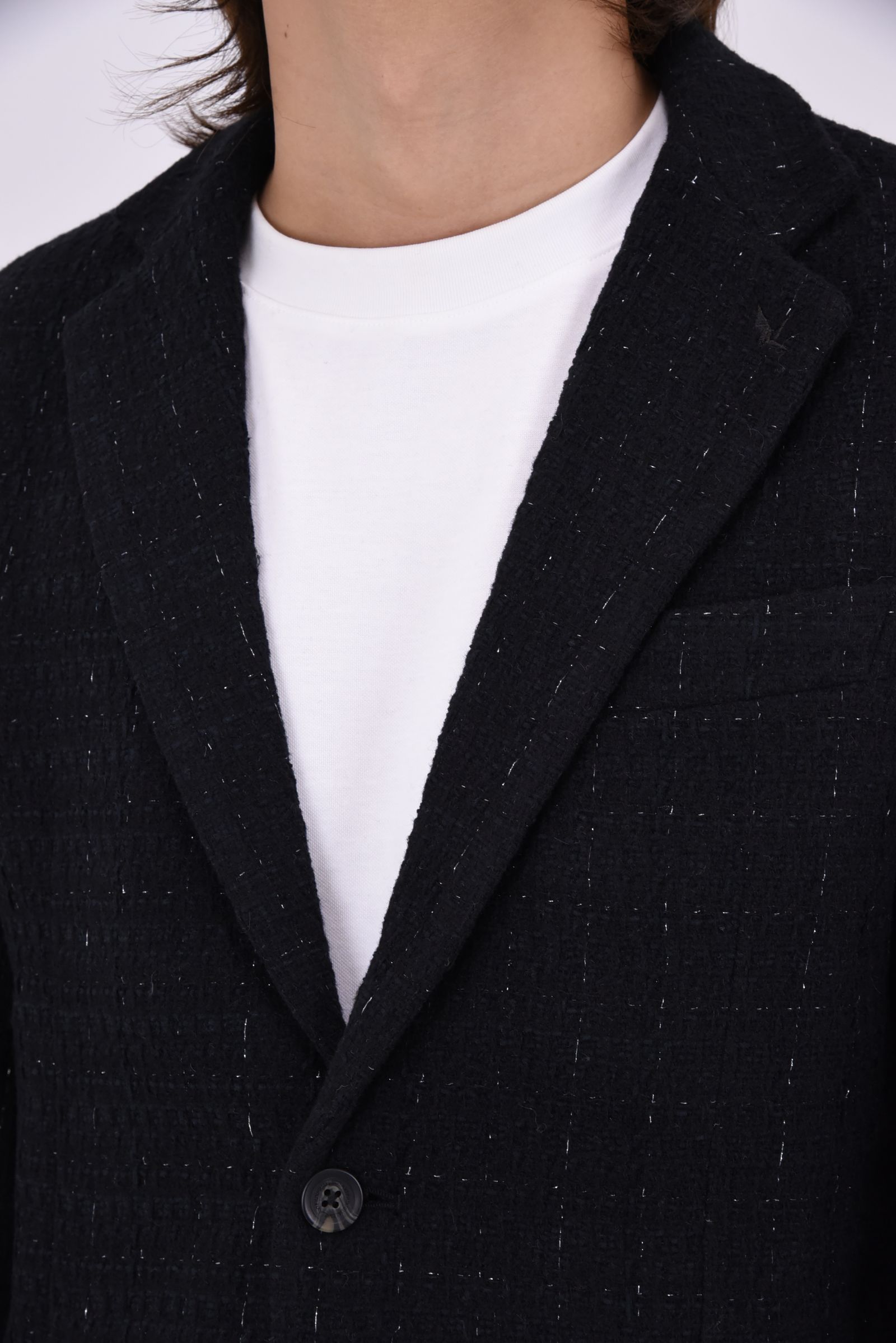 【26AW】【セットアップ】 LAME SQUARE JACQUARD JACKET & SLACKS / ファンシーツイード テーラードシングルジャケット&イージースラックス (ブラック)