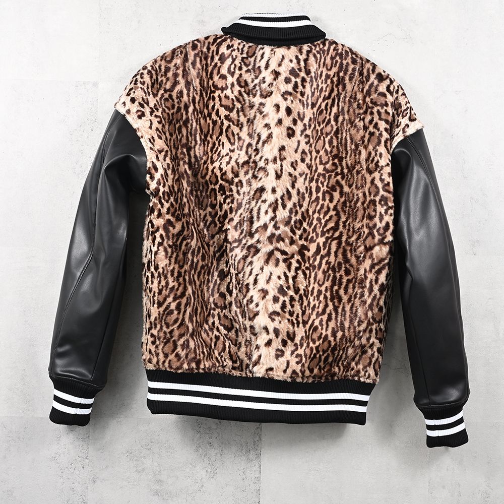 Varsity jacket / エコファー エコレザースリーブ スタジャン (レオパード) (10月末入荷予定) ※オーダー締切:5月23日(土)17時