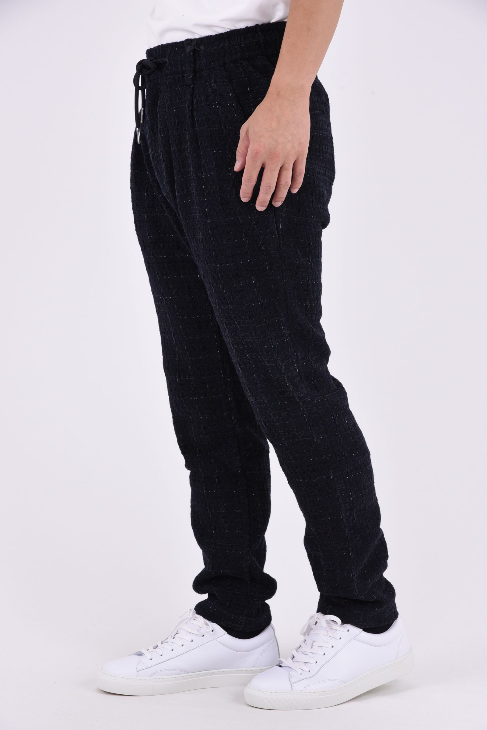 【26AW】【セットアップ】 LAME SQUARE JACQUARD JACKET & SLACKS / ファンシーツイード テーラードシングルジャケット&イージースラックス (ネイビー)
