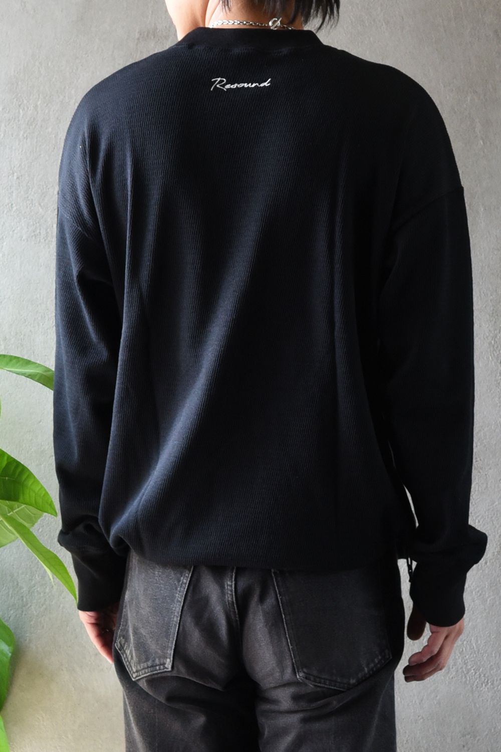 【gossip 20th別注アイテム】 DRAWSTRING THERMAL LOOSE CUTSEW / ドローストリング 特注サーマル ロングスリーブTシャツ  (ブラック)