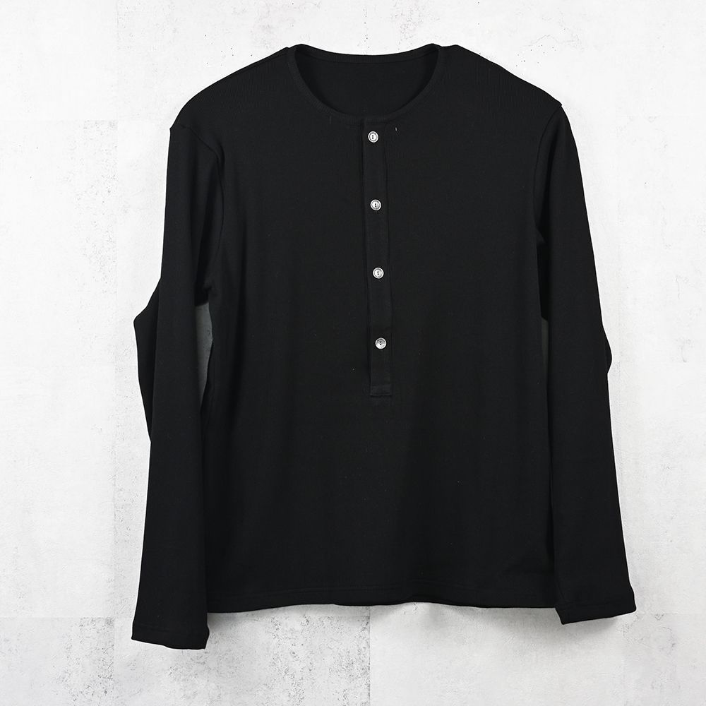 RIB HENRY LONGSLEAVE / ヘンリーネック リブニットロングスリーブTシャツ (ブラック) (7月中旬入荷予定) ※オーダー締切:5月23日(土)17時