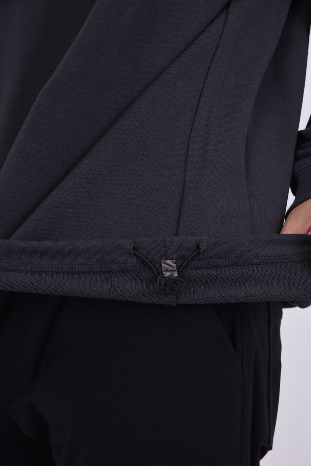 HEM DRAW CORD CREWNECK SWEAT SHIRT / アレンジヘムコード ライト裏毛 スウェットプルオーバー ブラック