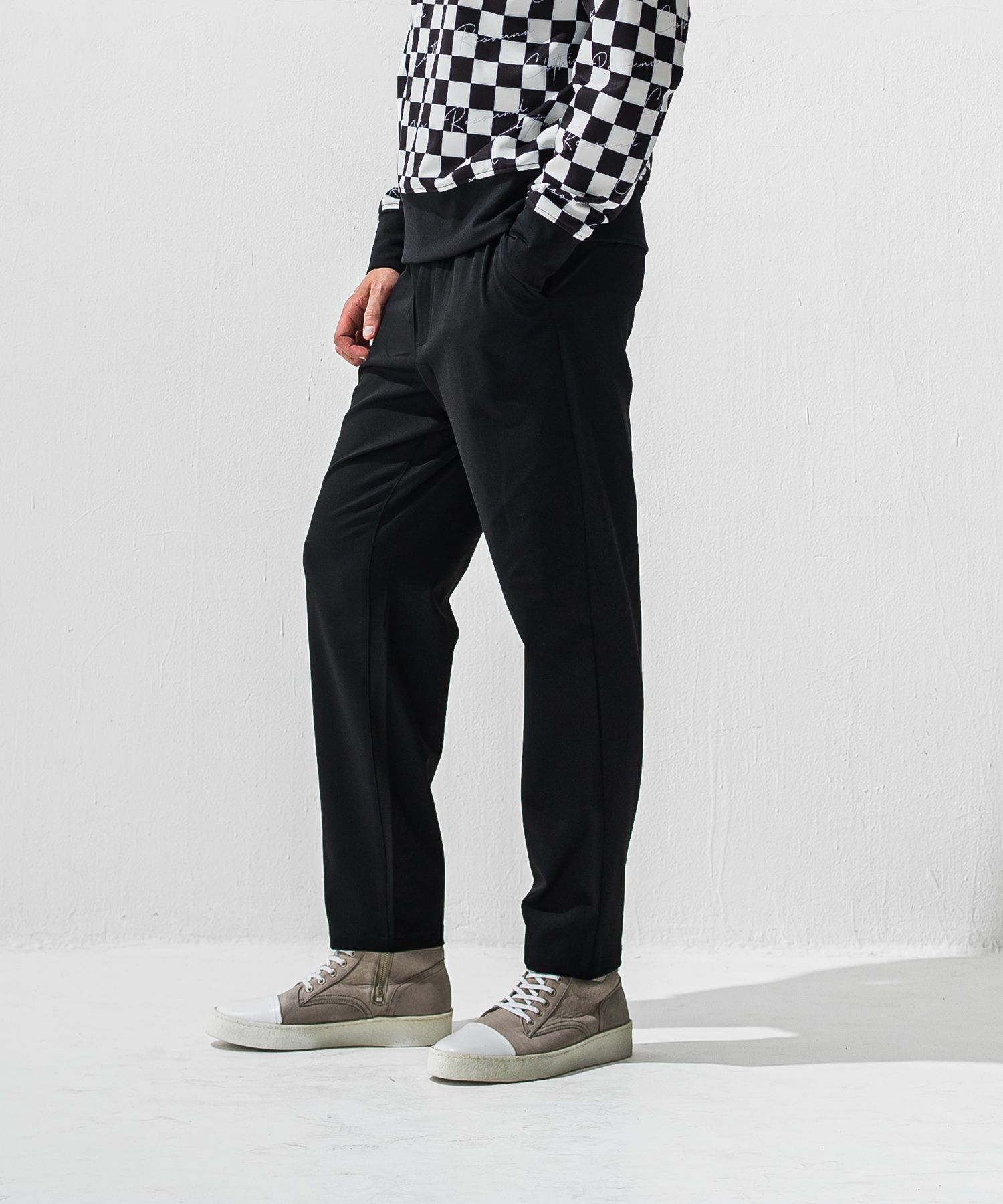 PAT WIDE EASY PANTS / ワイドテーパード イージースラックス (ブラック) (12月上旬入荷予定) ※オーダー締切:9月7日(月)17時