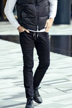DENIM PANTS / フェイクファスナー ボタンフライ ダメージデニム ブラック