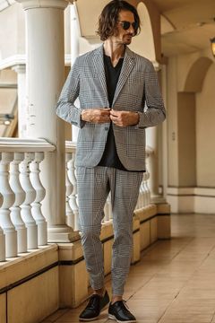 【26SS】【セットアップ】 GLEN CHECK NYLON JACKET & SLACKS / グレンチェック テーラードシングルジャケット&イージースラックス (ホワイト/ブラック)