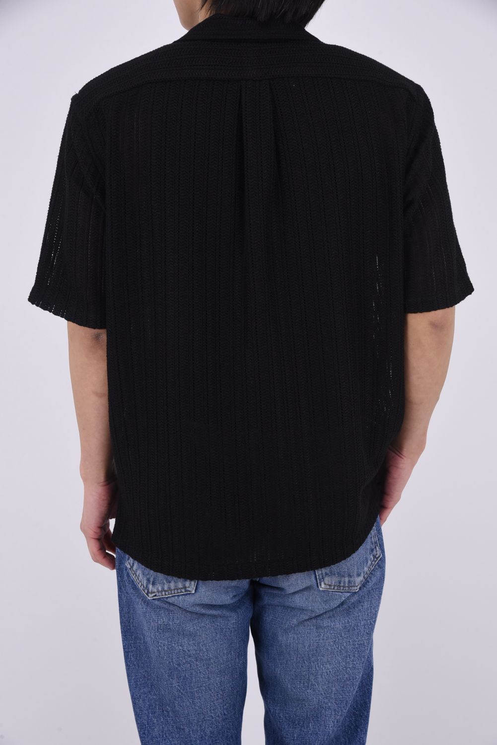 RUSSEL SHIRTS / リラックスシルエット ラッセル織り オープンカラーシャツ (ブラック)