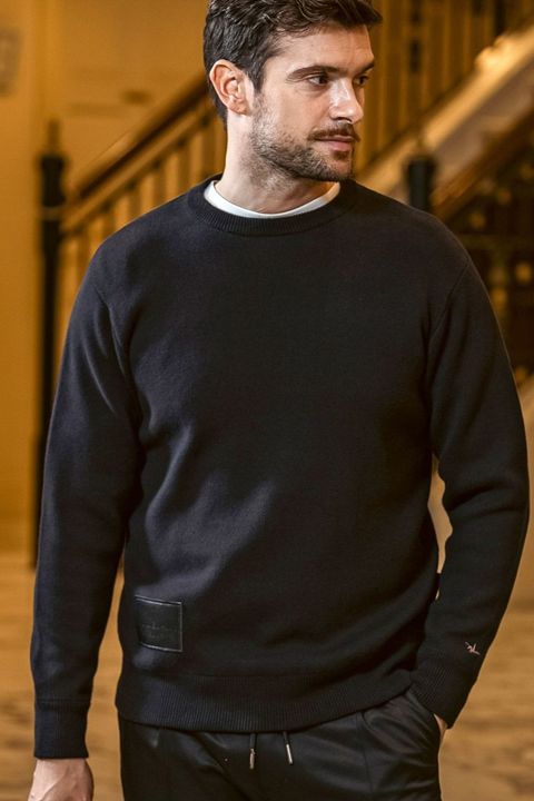 BIG PATCH BIG PIS NAME CREW NECK KNIT / ビッグパッチ ピスネーム クルーネックニット (ブラック)