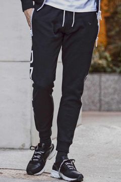 SIDE LOGO BIG ZIPPER JOGGER  / ビッグファスナー サイドロゴ スウェット パンツ ブラック