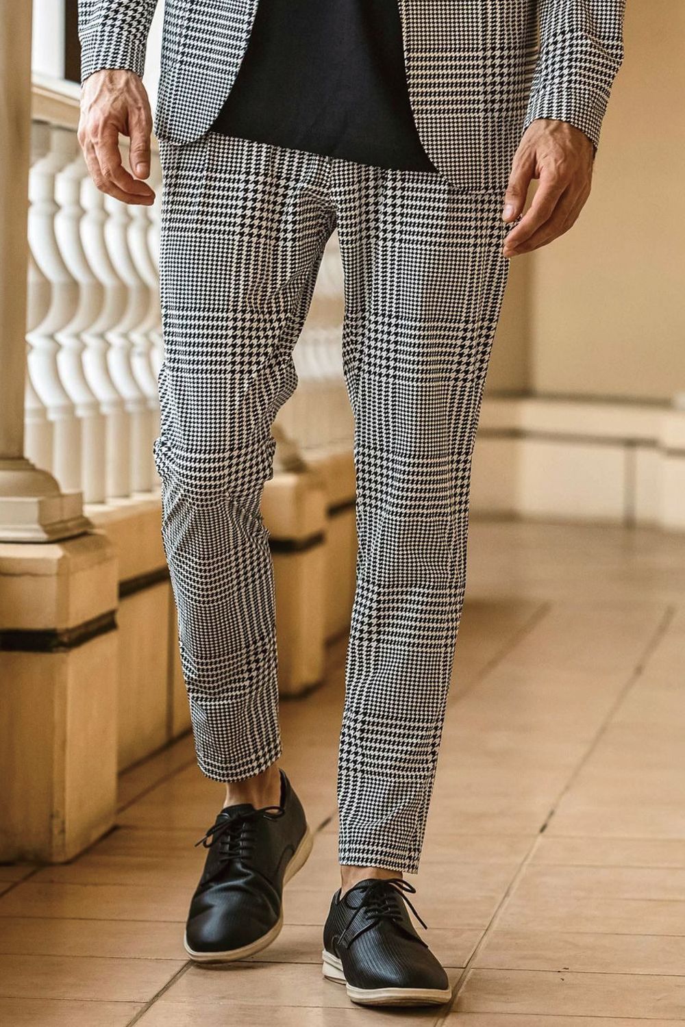 【26SS】【セットアップ】 GLEN CHECK NYLON JACKET & SLACKS / グレンチェック テーラードシングルジャケット&イージースラックス (ホワイト/ブラック)