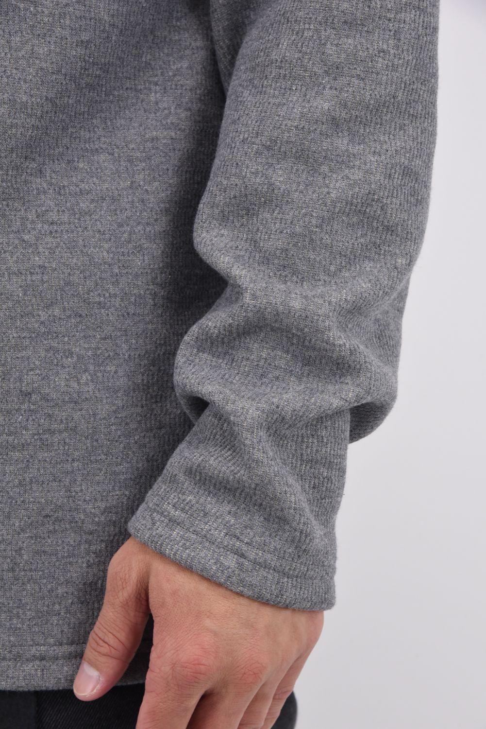 VELOURS FLEECE THERMAL HENRY / 裏起毛 サーマル生地 ロングスリーブ ヘンリーネック (グレー)