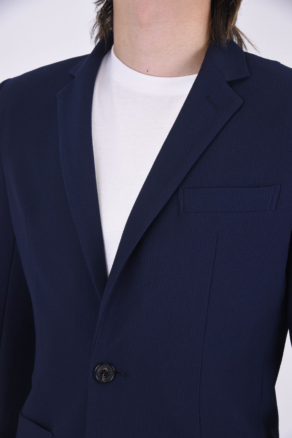 COMFY JACKET / ストレッチサッカー シングルジャケット ネイビー