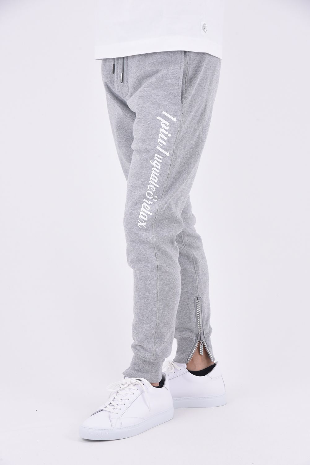 GLITTER ZIP LONG PANTS / グリッターロゴ ロングパンツ トップグレー