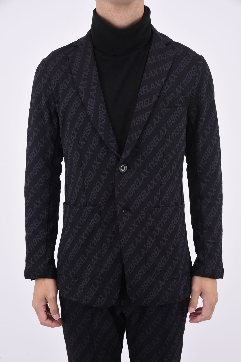 1PIU JACQUARD JACKET / 総柄ロゴ ジャガード ジャケット ブラック