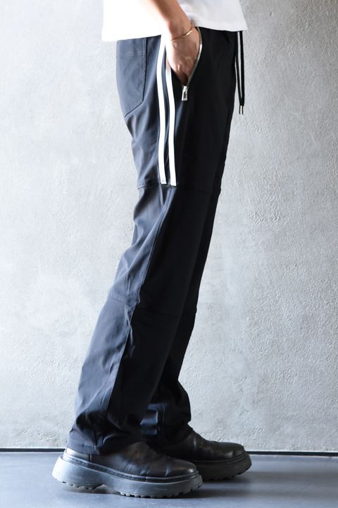 Johnson LINE WIDE PT / 360°ストレッチ ワイドシルエット ジョンソンラインパンツ (ブラック/ホワイト)