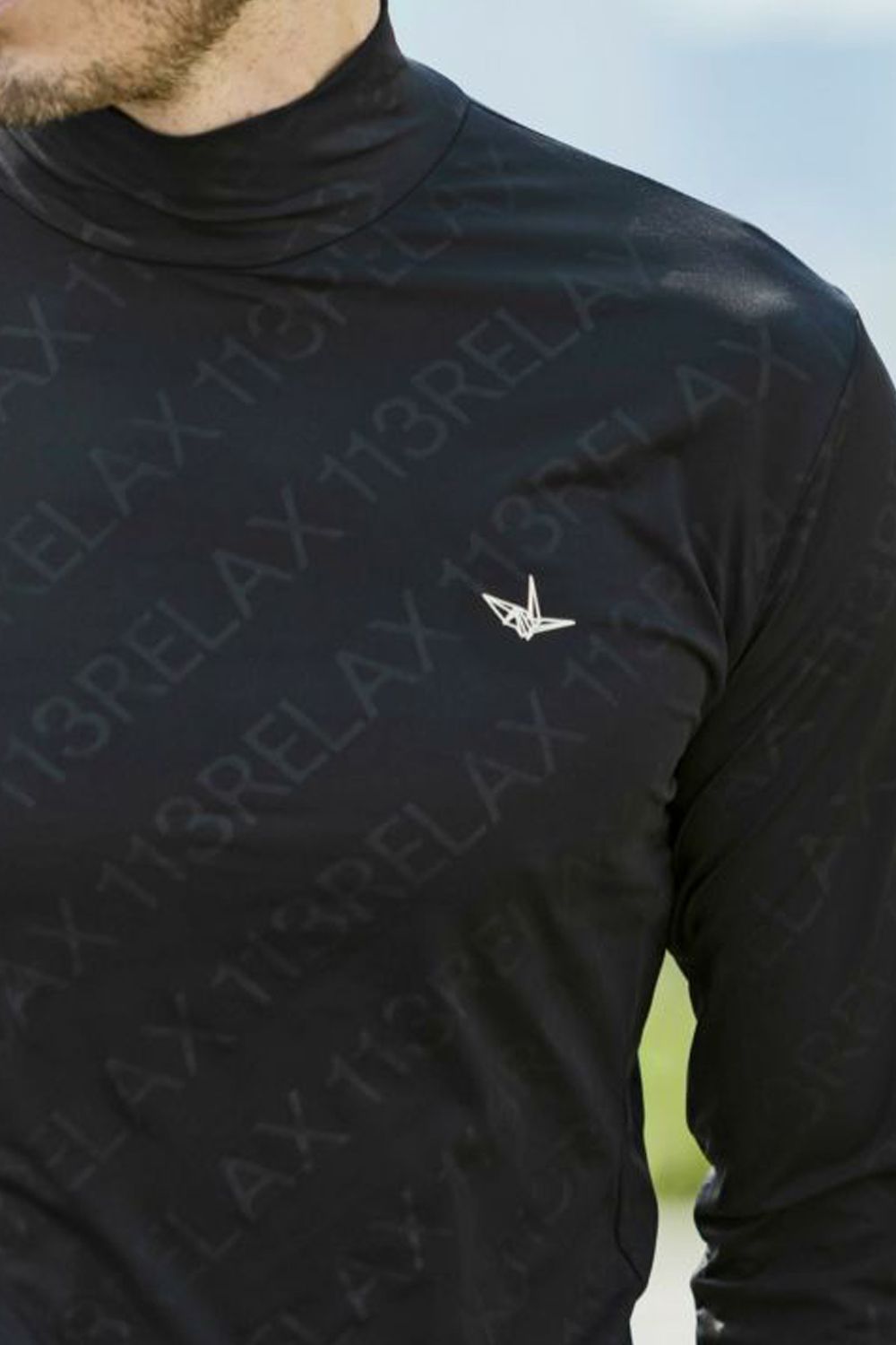 RUNNING DIAGONAL LOGO  LONG T-SHIRTS / 総柄モックネック コンプレッション インナー ブラック