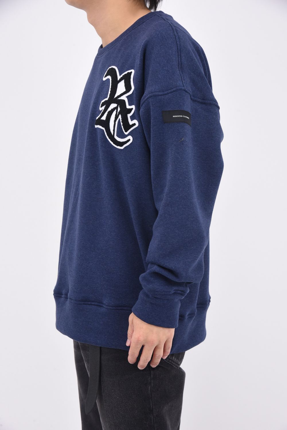 RC CHENILLE VELOURS FLEECE DROP TRAINER / サガラ刺繍ワッペン 裏起毛 ルーズトレーナー (ネイビー)