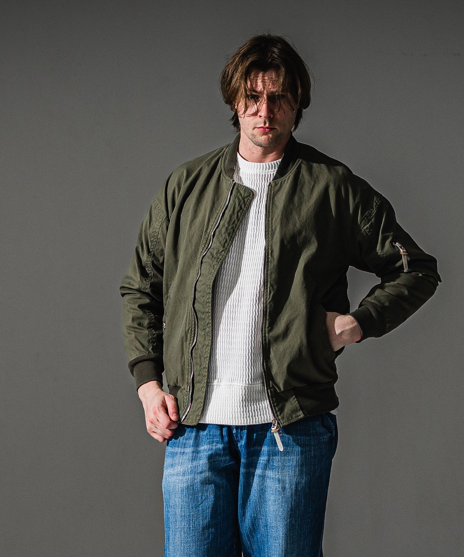 David JACKET / ドロップショルダー ヴィンテージ加工 フライトジャケット (カーキ) (8月末入荷予定) ※オーダー締切:5月23日(土)17時