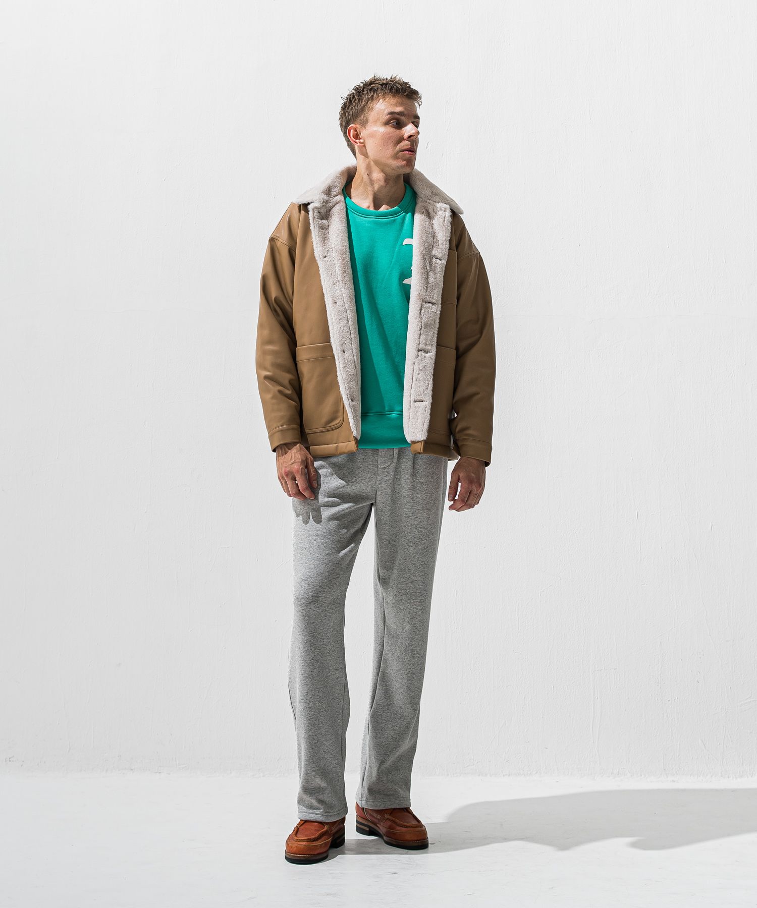 RC CHENILLE VELOURS FLEECE DROP TRAINER / サガラ刺繍ワッペン 裏起毛 ルーズトレーナー (ブルーグリーン) (11月上旬入荷予定) ※オーダー締切:9月7日(月)17時