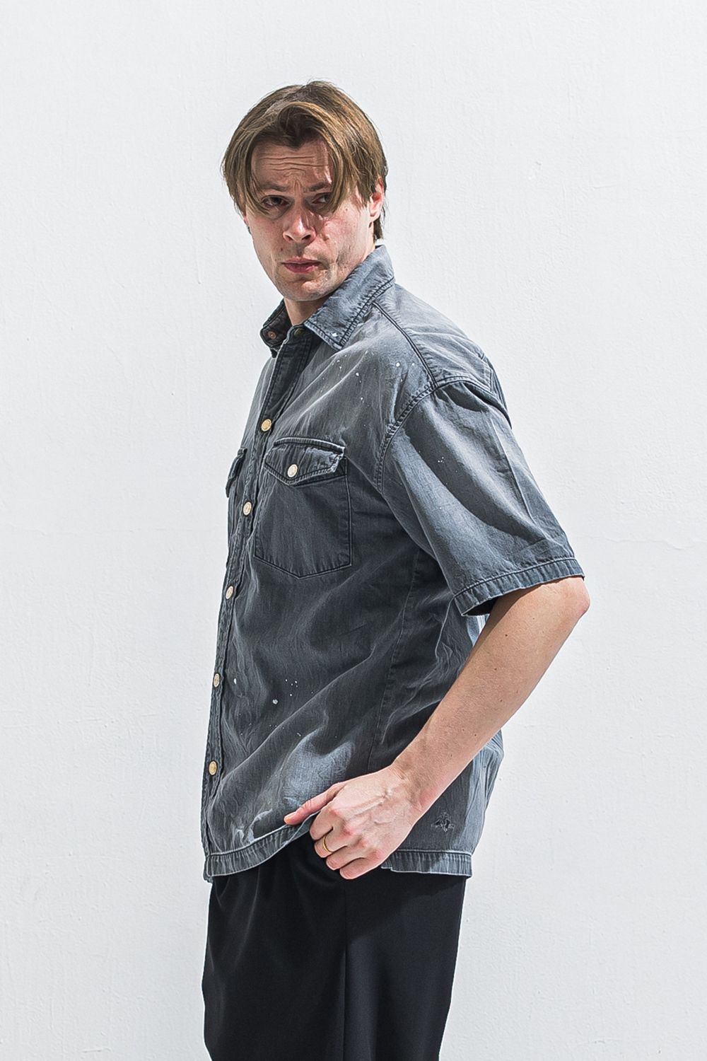 HALF DENIM SHIRTS / ハーフスリーブ デニムシャツ （ブラック） (6月上旬入荷予定) ※オーダー締切:2月15日(日)18時