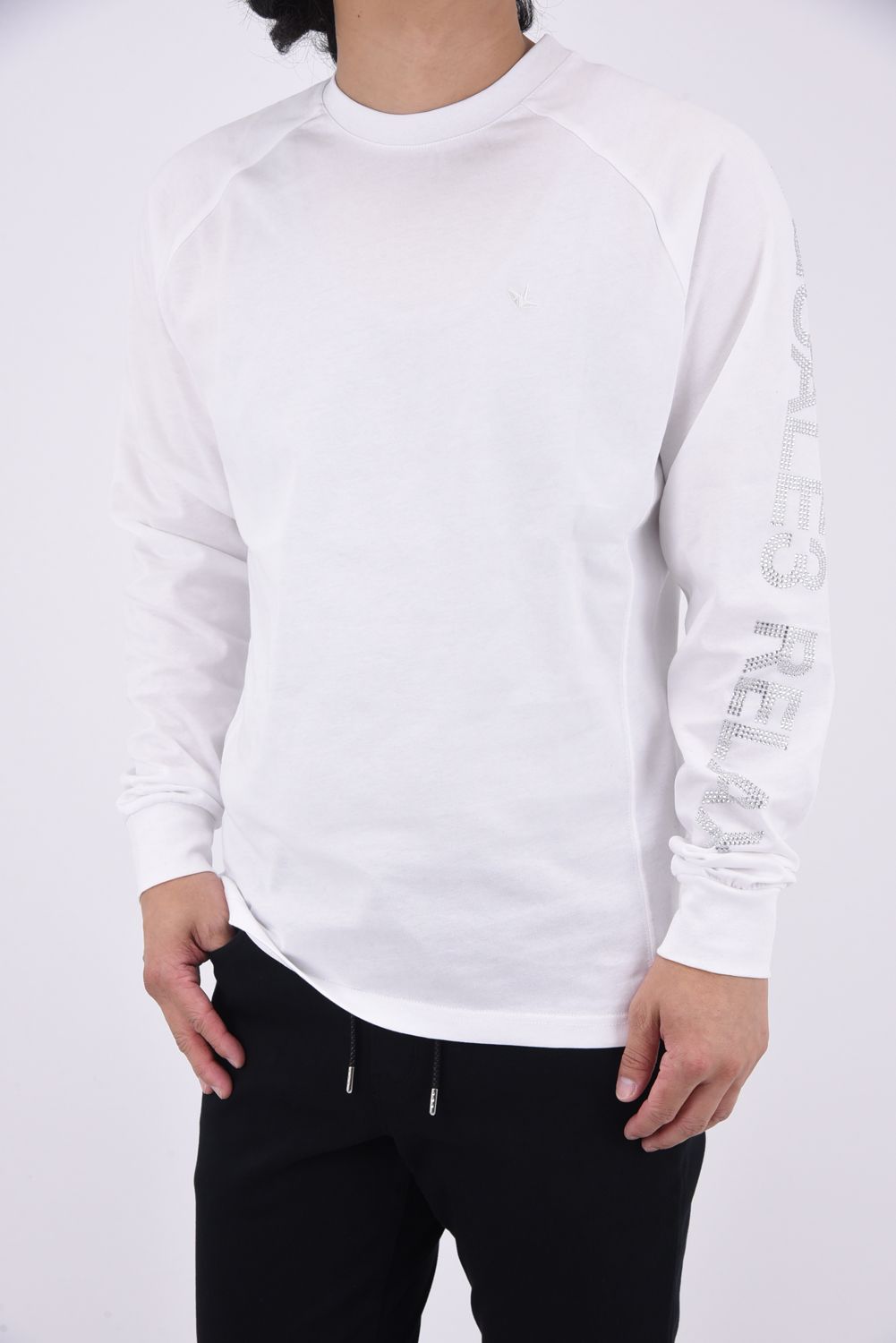 SLEEVE RHINESTONE LONG T-SHIRT / スリーブ ラインストーン ロングTシャツ ホワイト