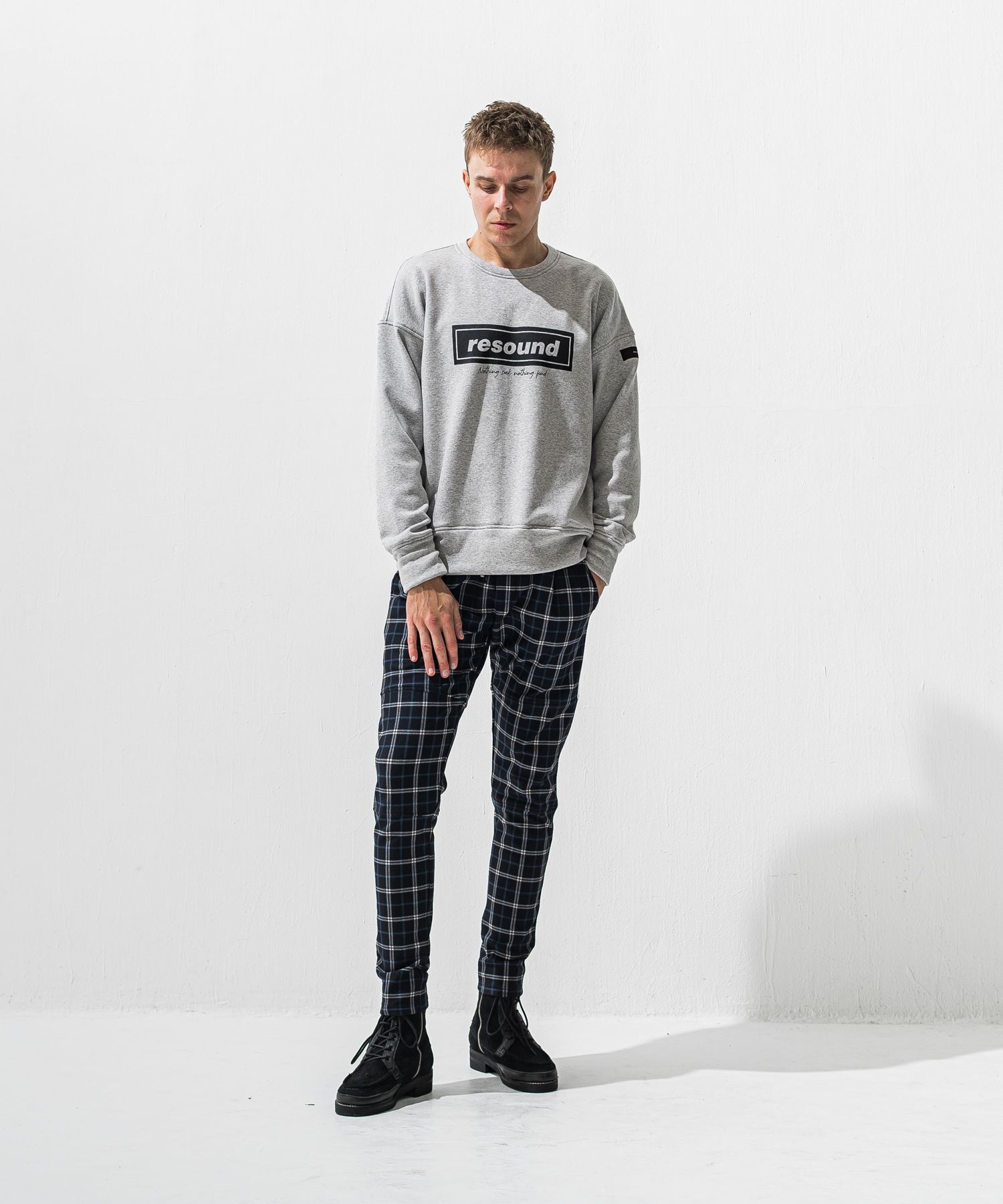 JT HEAT CHECK  PT / 裏起毛 ベロアフリース ワンタックラインパンツ (タータンブラック) (11月中旬入荷予定) ※オーダー締切:9月7日(月)17時
