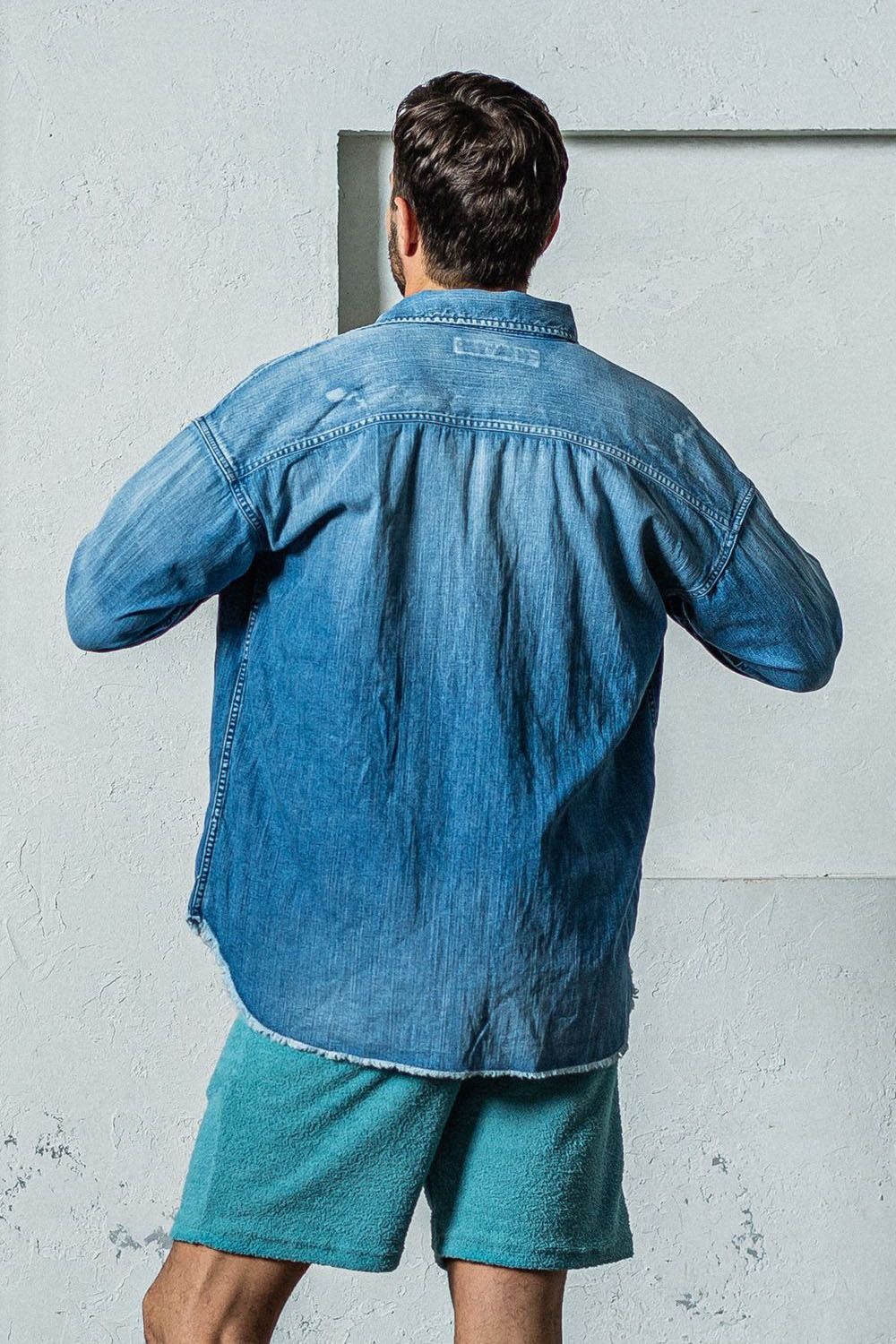 OVER DENIM SHIRTS / ヴィンテージ加工 ドロップショルダー ダンガリーシャツ ライトインディゴ