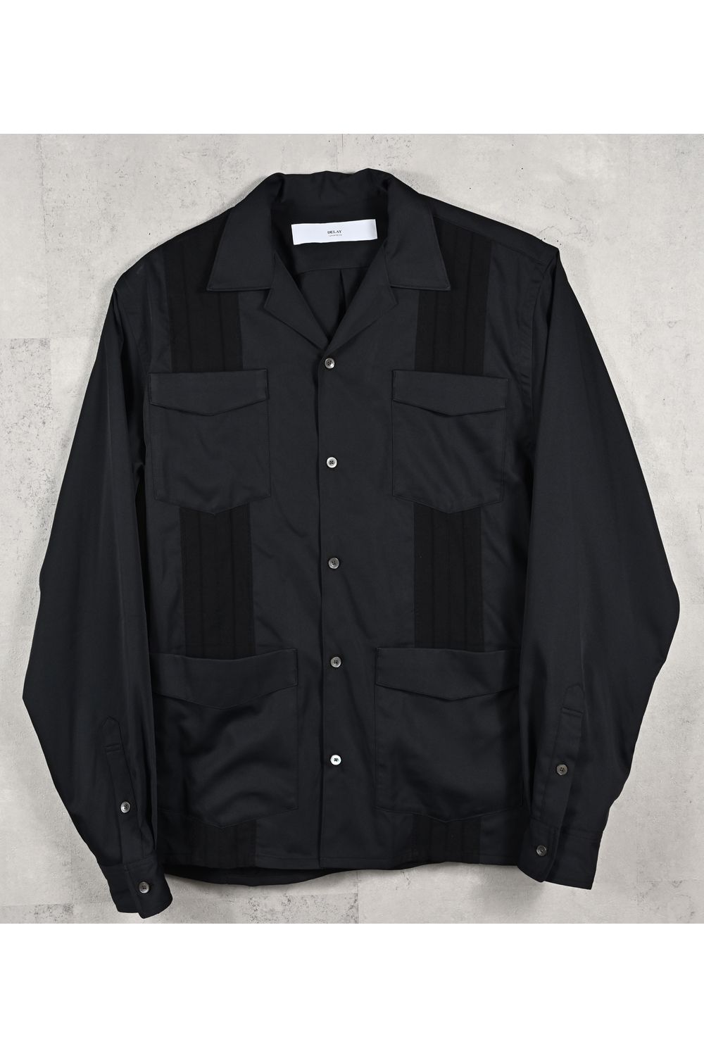 GUAYABERA SHIRTS / リラックスシルエット ストライプ柄 キューバシャツ (ブラック) (3月中旬入荷予定) ※オーダー締切12/13(土)17:00