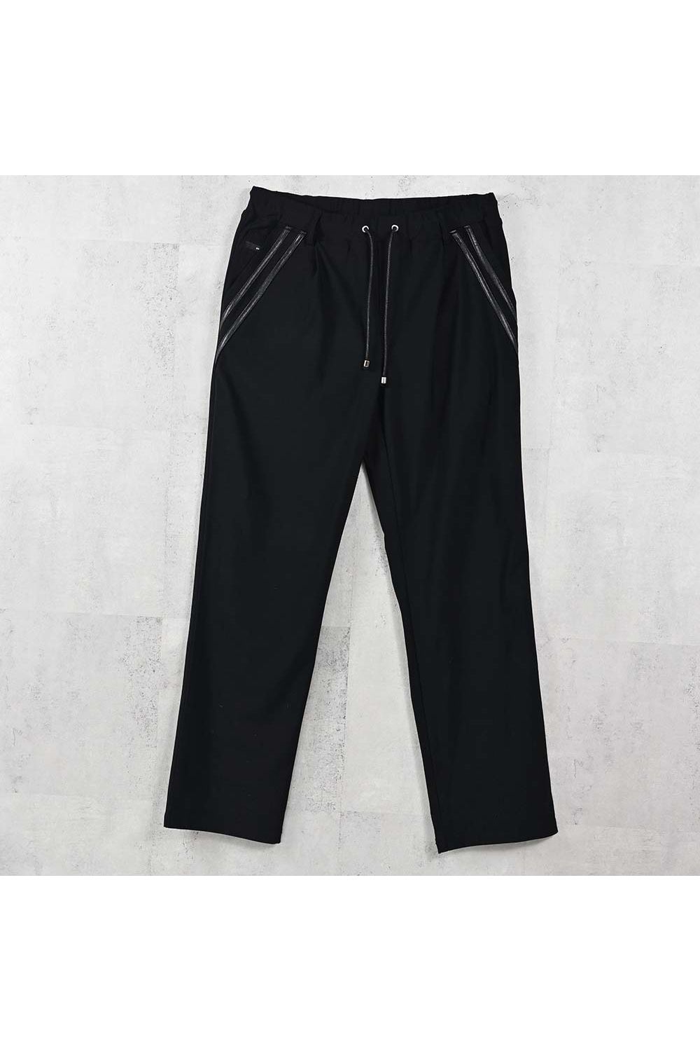 EDGE NYLON SEMI WIDE PT / ナイロンマイクロファイバー エコレザーライン セミワイド イージーパンツ (ブラック/ブラック) (4月末入荷予定) ※オーダー締切:2月15日(日)18時