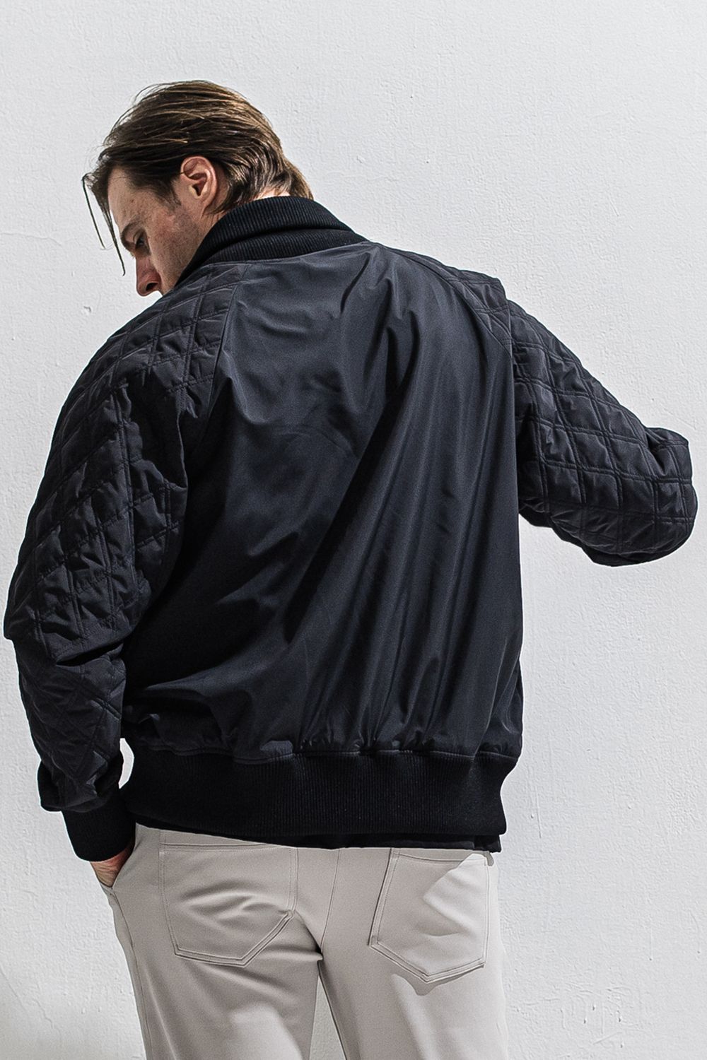 PB VARSITY JACKET / ラグランスリーブ ダイヤモンドキルティング バーシティジャケット (ブラック) (2月中旬入荷予定) ※オーダー締切12/13(土)17:00