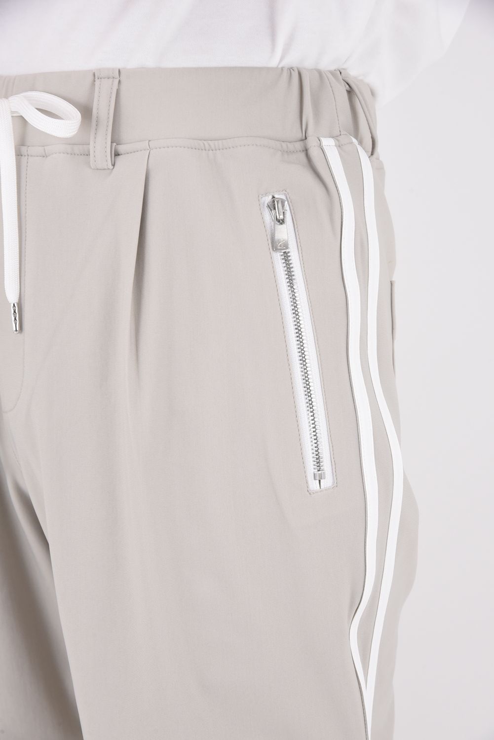 JOHNSON LINE WIDE HEAT PT / 裏起毛 ハイブリットジャージー ワイドテーパード ラインパンツ (グレー/ホワイト)