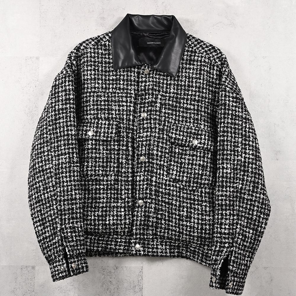 FCTWEED 2nd jk / ファンシーツイード エコレザーカラー デニムジャケット (ブラック) (9月末入荷予定) ※オーダー締切:5月23日(土)17時
