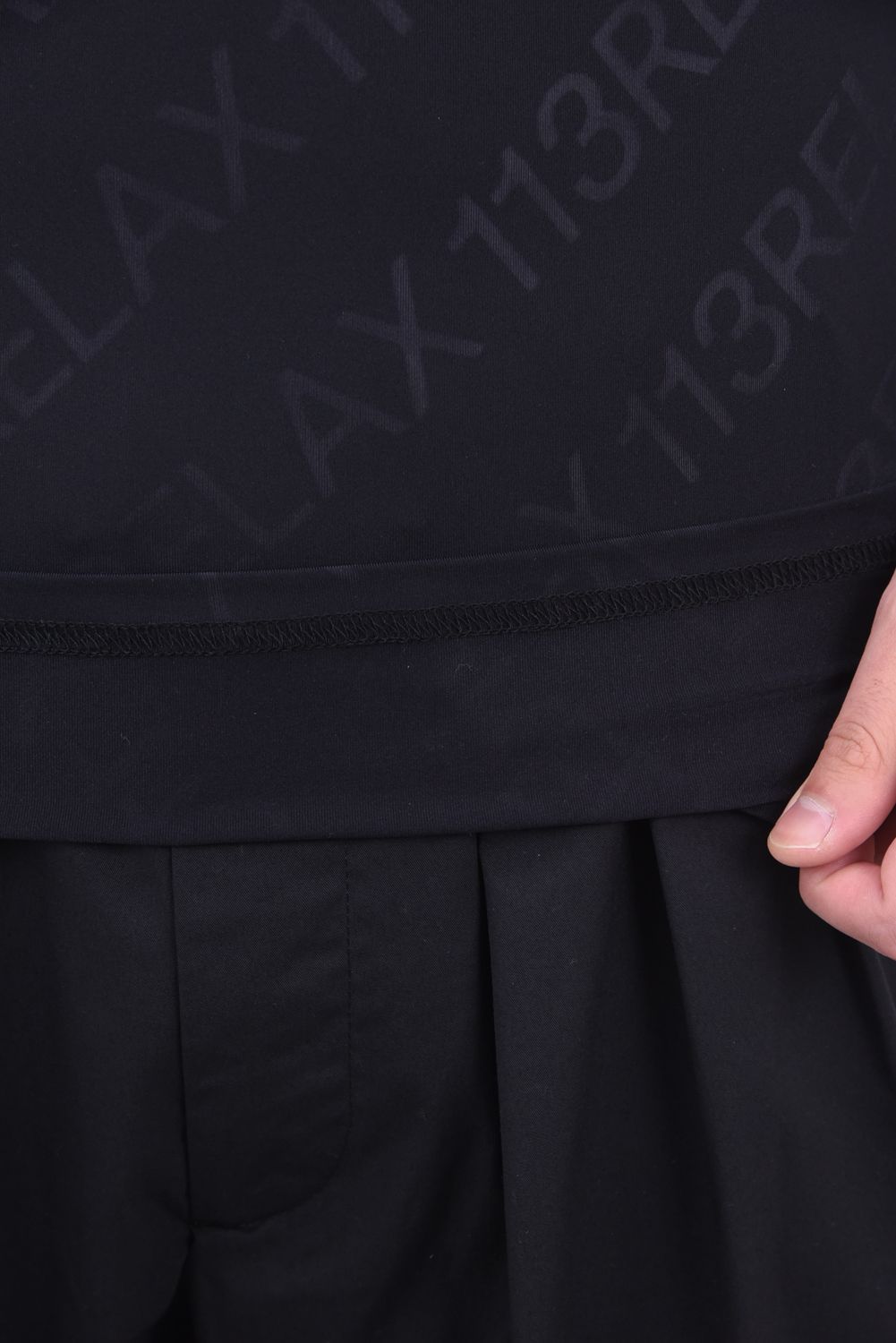RUNNING DIAGONAL LOGO  LONG T-SHIRTS / 総柄モックネック コンプレッション インナー ブラック