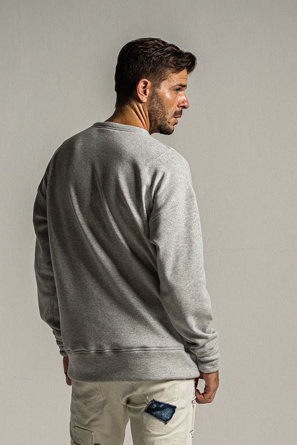 COLLEGE VELOURS FLEECE DORP TRAINER / カレッジロゴ 裏起毛 ルーズトレーナー グレーレッド